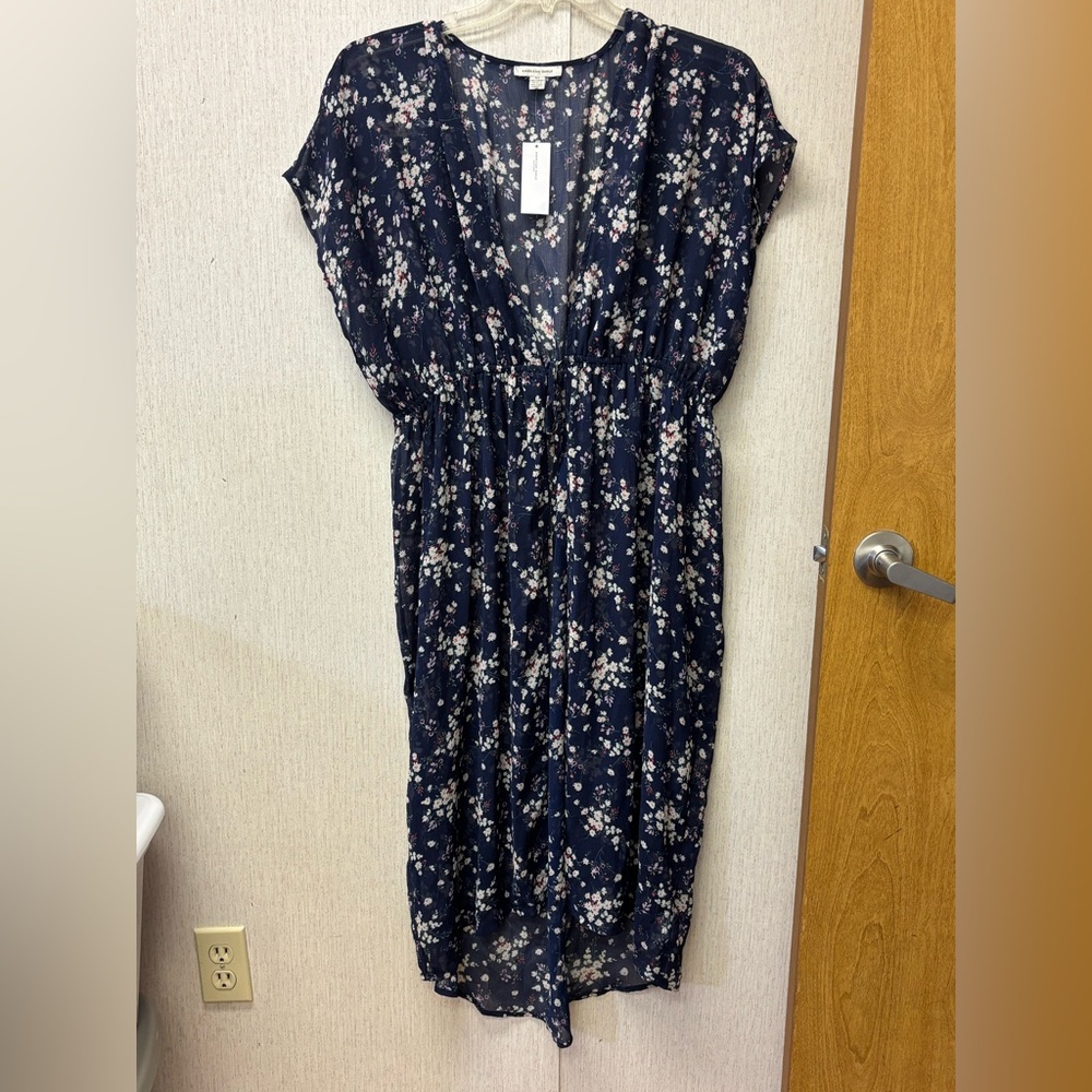 American Eagle Outfitters Blue and White Sleeveless Sundress
